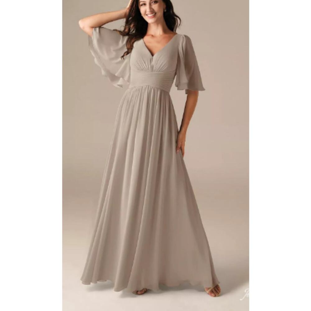 AW BRIDAL 6 S taupe Kenney wedding formal party bridesmaid maxi dress B129